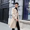 Long Over-Knee Thin Windbreaker 2021 Spring and Autumn Korean Style Slim British Mid-Length Coat Jacket Men's Wool Blends T220810