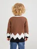 Maglione con spalle cadenti e motivo Chevron a blocchi per bambini SHE