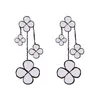Women Gilrs Dangle & Chandelier Earrings 4 Flowers Mother-of-Pearl Designer Jewelry Sterling Silver High Quality