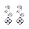 Mulheres Gilrs Dangle Chandelier Brincos 4 Flores MotherofPearl Designer Jóias Prata Esterlina Alta Qualidade 7226403