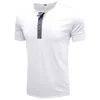 T-shirt da uomo Uomo Primavera Estate Retro Business Casual Viaggio Multi bottoni O Collo Solid Boy T Shirt Manica corta Top Camicetta Crop TopUomo