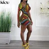 Kliou harajuku Stampa Mini abito Donna a righe Color Blocking Sexy Abbigliamento sottile Pantaloni a vita bassa Una spalla Manica lunga Clubwear femminile 220506