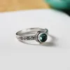 S925 Серебряная пара инкрустированная кольцо китайского ретро -ретро -зеленого кристаллического кольца национальное рисунок стиля