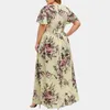 Plus storlek klänningar sommar kvinnor blomma tryck maxi klänning mode kort ärm avslappnad lös kvinnlig vintage klädplus