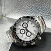 Premium zelfwindende 40 mm-horloge van heren met kast, zwarte keramische bezel, witte schijfarmband, foldover gesp, waterbestendige super lichtgevende saffier horloges