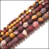 Altri gioielli con perline sciolte Perline rotonde di diaspro mookaite opaco 6 mm 8 mm 10 mm Perline di pietre preziose all'ingrosso 15,5 pollici Fl Foro filo 1 mm 851 Q2 Goccia