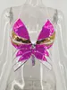 Vrouwen camis glitter pailletten vlinder top sexy halter veter rave rave gewas tank vest tops