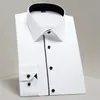 Mäns Klassisk Kontrast Stitching Front Pleacket Dress Shirts Without Pocket Långärmad Business Standard-Fit Social Office Shirt 220330