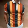 Mode Vêtements pour hommes Polos Prom Stripe A Imprimer Casual T-shirt à manches courtes Hommes Col rabattu Zipper Polo Tops 220702