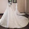 Nieuwe baljurk trouwjurken lange mouw schouder backless trailing applique volwassen bruiloft woor jurk Vestido de novia