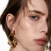 2024 Dangle Chandelier Earring Trendy Female Gold Metal Round Circle Geometric Big Drop Earrings For Women Fashion Statement JewelryDangle