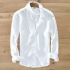 Men's 100% pure linen longsleeved shirt men brand clothing men shirt S3XL 5 colors solid white shirts men camisa shirts mens T200319