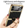 Plain Leather Plating Cases For Samsung Galaxy Z Flip 5 3 Flip 4 Flip4 Flip5 5G Phone Cover Ring Holder Stand Luxury Protective Film funda