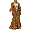 BintaRealWax Vestido de dos piezas Traje de falda estampado africano para mujer Fiesta Boda Ropa tradicional Blusa superior + Falda larga de tubo 2 piezas Conjuntos de ropa WY5240