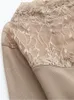 Women's Plus Size T-Shirt Clothese For Spring And Autumn Collarless Long Sleeved Lace Decoration Solid Color Stretch Bottoming Shirt Large S