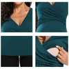 Maternidade das mulheres Roupas de amamentação de manga curta manga curta pregant fechado lado aberto t-shirt de gravidez top 220419