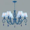 Lampes suspendues Maison Jardin Lustre en cristal bleu Abat-jour en tissu Dressing pour enfants Éclairage Salle à manger Lustres de chambre LamparasPend