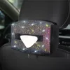 Färgglada bilvävnadslåda Holder Seat Back Headrost Hanging Paper Case Diamond Crystal Auto Sunshade 210326