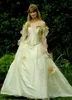 Vestido de novia con corsé de princesa de hadas inspirado en rococó, hombros descubiertos, vestidos de novia victorianos vintage de una línea, apliques florales de encaje dorado, vestidos de novia renacentistas