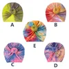 Enfants Tie Dye Donuts Cap Nouveau-né Toddler Enfants Bébé Garçon Fille Turban Coton Bonnet Chapeau Hiver Chaud Doux Inde Caps Solide Arc Strass Wrap Chapeaux