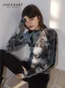 CHEERART Tie Dye Grigio Nero Dolcevita Donna Magliette Aderente Manica lunga Top Donna Autunno Moda Tee Shirt Femme Abbigliamento 220419