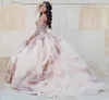 Mexican Dark Red rose gold vestidos de 15 años Quinceanera Dresses with Removeable Sleeves Sequin Applique Sweet 16 Dress Long Prom Gown