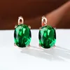 Clip-on & Screw Back Luxury Female Green Blue Crystal Small Earrings Charm Gold Color Clip For Women Elegant Bride Round Wedding EarringsCli