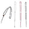 Fast ship Sublimation necklace 4 colors Heat Transfer Pendant Rosary bead Necklace Cross Jesus Metal Pendants