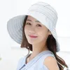 Zomer vrouwen grote rand zon hoed solide outdoor strand cap voor vrouwen gestreepte ademend UV-bescherming caps casual floppy hoeden DE299