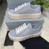 Designer Shoe Women Nylon Shoes Gabardine Canvas Sneakers Wheel Lady Trainers Loafers Platform Solid höjda sko med låda Hög 5A -kvalitet I06R