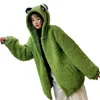 Autumn Winter Frog Eyes Hooded Sweatshirt Zip-up Plush Fleece Oversized Hoodies Women Thicken Keep Warm Kawaii Outwear Top 220725