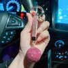 Élégant cristal boule ronde porte-clés plein strass cuir lanière sac pendentif à breloque voiture porte-clés porte-bijoux cadeau accessoire