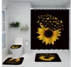 Sunflower butterfly HD digital printing polyester bathroom shower curtain toilet three piece set