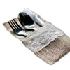 50PC Fashion Rustic Vintage Wedding Lace Tableware Pouch Fork Knife Holder Pocket Jute Burlap Wedding Party DIY Table Decoration