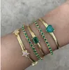 Link Chain 5mm Herringbone With Single Green Heart Rectangle Eye Charm Gold Color European Women Fashion Bracelet Rodn22