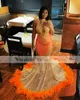 Partykleider Funkelndes schwarzes Meerjungfrau-Abendkleid Stehkragen Federperlen Sexy Luxus-Abschlussballkleider Dubai Frauen formelle KleiderParty