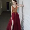 2023 Luxury Red Evening Dresses Lace Crystal Beads Sequin Sweep Train Formal Bridal Pageant Prom Gowns Custom Made even dress zuhair murad