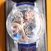 2022 New Version Rose Gold Transparent Skeleton Watch Mens Top quality Automatic ETA movement Luxury Sapphire glass dragon Watches blue strap