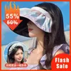 Wide Brim Hats Gradient Color Shell Cap Foldable Large Beach Sun Hat For Women Empty Top Visors Headband Hair AccessoriesWide Chur22