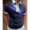 Men's Polos Luxury Men's Clothing Shirts Casual Turn-Down Collar Zipper Golf Wear Vintage Print Short Sleeve Tee Shirt Men TopsMen's Men