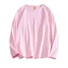 Men's Casual Solid T Shirt Men Oversize O-neck Long Sleeve T-shirts Loose Tee Shirt Spring Autumn Men Tops Pink 220505