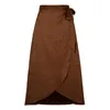 Jupes Coton Taille Haute Noeud Papillon Fente Maxi Jupe Printemps Été Femmes Long Chocolat À Volants Bureau Casual Élégant Léopard Dot JupesJupes