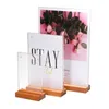 A6 / A5 / A4 Drewno Desk Sign Holder Food Menu Karta Stojak Akrylowy Panel Silne Magnetyczne Ramka Restauracja Cena Tag Display Stojak