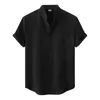 Chemises décontractées pour hommes Vintage coton lin chemise hommes respirant à manches courtes surdimensionnés hauts été col montant Boho Style hommes grande taille Eldd2