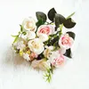 Bouquet di rose classico Decorazioni per la casa fiori Fiori artificiali bouquet da sposa di fiori di seta rosa 5 forchette 10 capolini di fiori di seta rosa