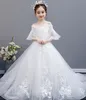 Gorgeous Beaded Little Girls Pageant Dresses Ball Gown Tiered Backless Flower Girl Dress Long Train Sequined First Holy Communion Gowns 403