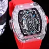 2022 Прозрачный корпус Pablo Mac Donough Miyota Автоматические мужские мужские часы Red Skeleton Dial Blue Rubber Strap Super Edition Puretime01 5301C3
