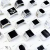 50 Pcs/Lot Vintage Gothic Black Glaze Square Rings for Men Women Wholesale Mix Style Silvery Plated Punk Jewelry Party Gift Anel 220721