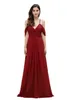 Red Bridesmeisje jurken Designer Een lijn spaghetti riemen Backless Long Chiffon Summer Country Bruiloft Gast de honorjury op maat gemaakte 50 kleuren BM3002