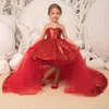 Puffy Flower Girls Kleider 3d Blume Paillettenlange Zug Kinder Kleinkind Teenager Festzugskleider Geburtstagsfeier Kleid für Hochzeitskocher Kleid